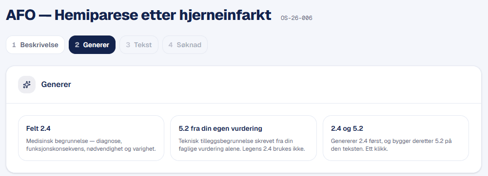 Steg 2 i saksflaten: de tre valgene Felt 2.4, 5.2 fra din egen vurdering, og 2.4 og 5.2